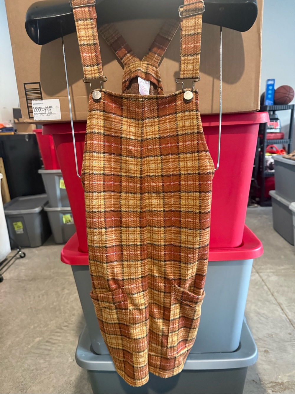Plaid Suspender Jumpsuit in Rust & Mustard - Women mp17
